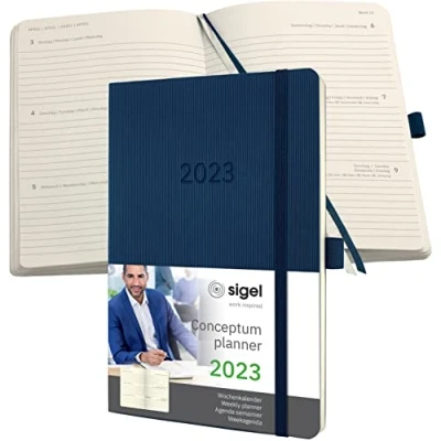 Imagen de SIGEL C2332 Agenda semanal Conceptum 2023 aprox. A5 azul oscuro softcover dos páginas = una semana 192 S.
