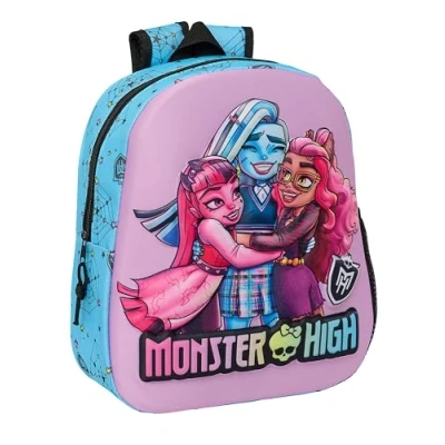 Imagen de Safta MONSTER HIGH Mochila Escolar, con Diseño 3D, Adaptable a Carro, Ideal para Niños de Diferentes Edades, Cómoda y Versátil, Calidad Resistencia, 27x10x33 cm, Color Lila/Azul