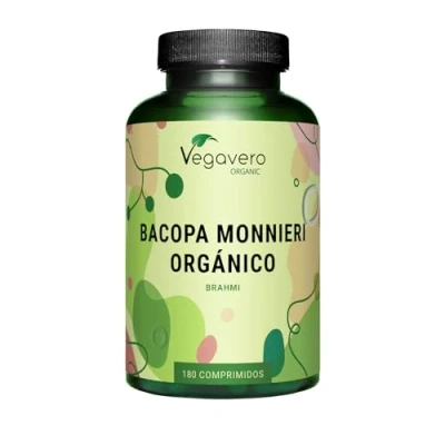 Imagen de Bacopa Monnieri BIO 180 Comprimidos Nootropicos Memoria y Concentracion BRAHMI Orgánico 1500 mg Vegano Vegavero®