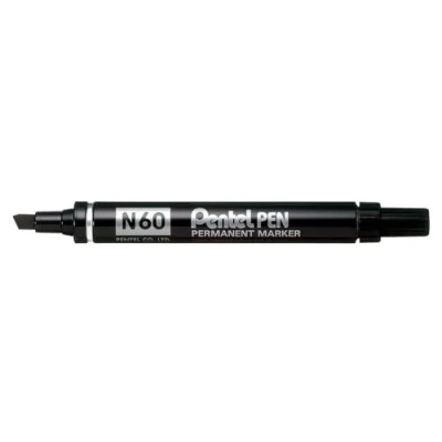 Imagen de Pentel N60 Rotulador Permanente Punta Plana con Aluminio Barril Impermeable Tinta Negro Negro, 1