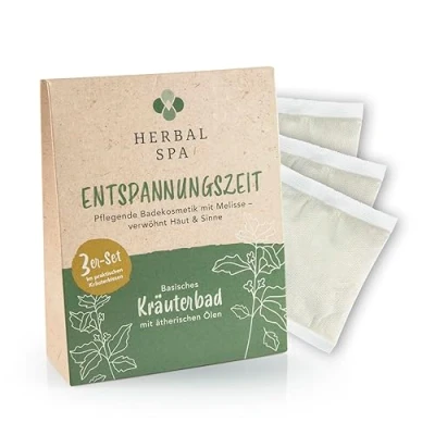 Imagen de HERBAL SPA Tiempo de relajación: baño hierbas básico con aceites esenciales, 3 cojines 100 g cada uno Cosméticos nutritivos melisa, mima la piel y los sentidos mezcla