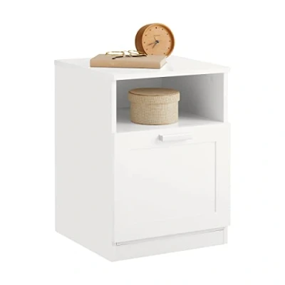 Imagen de SoBuy FBT112 W Mesita de Noche con 1 Compartimento Abierto y Cajón Mesa Auxiliar para salón Comedor Blanco 39 x 38 55 cm ES