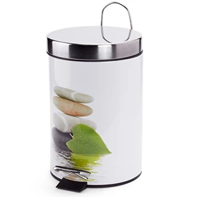 Imagen de MSV Lingga Cubo de Basura con Pedal 3 L, Acero Inoxidable, Hoja Verde, 25.6x16.5x16.5 cm