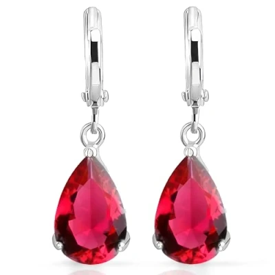 Imagen de Crystalline Azuria Mujer 18ct Chapado en Oro Blanco Lágrimas Rubí simulado Rosa Cristales de Zirconia Pendientes Colgantes para y Niña