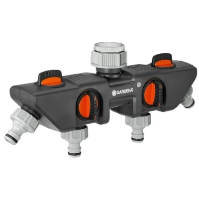 Imagen de Distribuidor de 4 vías Gardena: para conectar hasta equipos al grifo, apto los programadores y temporizadores riego Gardena, el flujo agua se puede regular cerrar (8194 20)