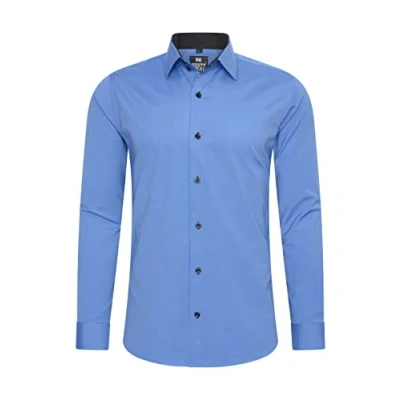 Imagen de Rusty Neal camisa de hombre corte ajustado manga larga elástica en contraste negocios ocio, azul, XXXXL