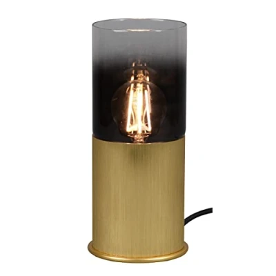 Imagen de Trio, Sobremesa, Robin 1xE27, max.40,0 W Cristal, Humo, Cuerpo: Metal, Bronce mate Ø:11,0cm, A:25,5cm Cable de interruptor,IP20,Sin bombilla,Fuente luz reemplazable por