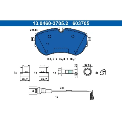 Imagen de ATE 13.0460 3705.2 Juego de pastillas freno preparado para indicador desgaste, con contacto avisador desgaste VOLKSWAGEN: Multivan T7 (STM