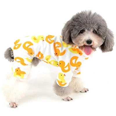 Imagen de Zunea Overol para perros pequeños, pijama de algodón suave, ropa dormir cachorros, adorable pato amarillo, estampado cuatro patas, mascotas, gatos, talla XL