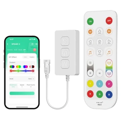 Imagen de PAUTIX WiFi / Bluetooth Controlador LED de Música Compatible con Alexa, WS2811 WS2812, Colores Dream Direccionables, 5V 24V, Aplicación/Control Remoto RF (no apto para tiras RGB