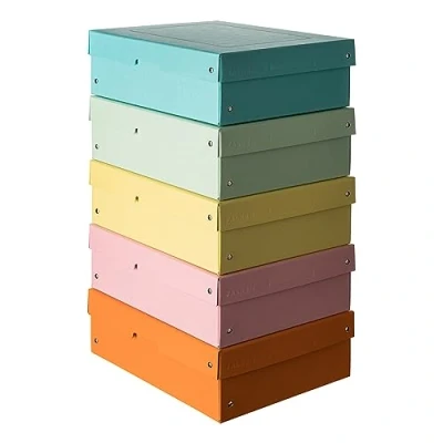 Imagen de FALKEN PureBox caja de almacenaje con tapa (5 unidades, 100 mm alto, DIN A4, cartón resistente, vegano, transporte, multiuso, 5 unidades)