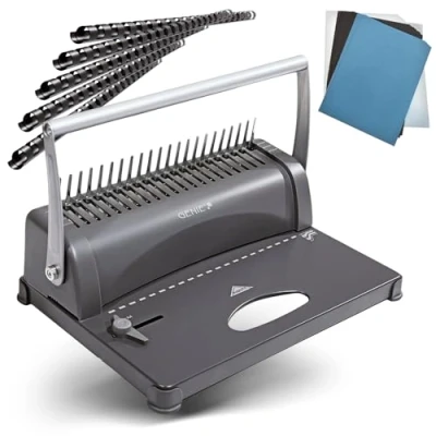 Imagen de Genie CB 850 Encuadernadora, hasta 350 hojas, DIN A4, incluye juego de 75 piezas, color plata y negro