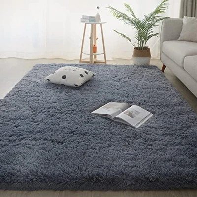 Imagen de Jyswx Alfombra Suave Peluda para Sala Salon Moderna Dormitorio, Lavable y Antideslizante, Tamaños Variados, Ideal Hogar Guardería, Gris, 140 x 200 cm