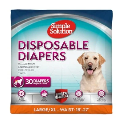 Imagen de Simple Solution True Fit Pañales desechables para perros hembra, súper absorbentes con indicador de humedad, 30 unidades, blanco, L/XL