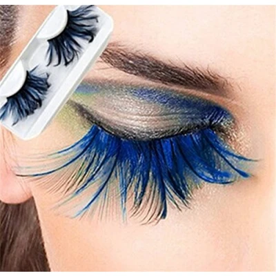 Imagen de Fantásticas pestañas de Miya con pluma azul muy suave, artificiales hechas a mano, plumas, decoración atractiva para fiesta, carnaval, mascarada, actuaciones, Halloween