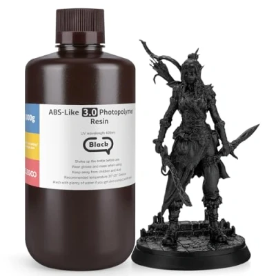 Imagen de ELEGOO Resina ABS Like 3.0 de 405 nm, Rápida UV LCD Alta Precisión, No Quebradiza, Tóxica para Impresora 3D LCD/DLP Fotopolímero 1000g Negro
