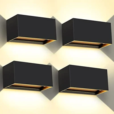 Imagen de Kingwen 4 Piezas LED Aplique Pared Exterior/Interior 20W Exterior 3000K Blanco cálido Ángulo de haz Ajustable Apliques Interior Negro IP65 Impermeable