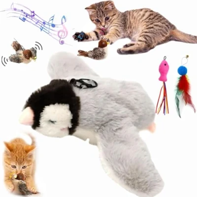 Imagen de Qosneoun Pajaro para Gatos, Flappy Chase, Volador Juguete Bird Cat Toy, Pájaro Tres Modos Gato (G)