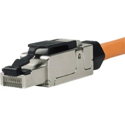 Imagen de odedo 4 conectores de red RJ45 Cat 6 A blindados Cat7, 10 Gigabit, montaje sin herramientas, con alivio tensión, conector terminable para campo (4 unidades)