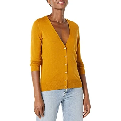Imagen de Amazon Essentials Jersey Ligero con Cuello de Pico (Disponible en Tallas Grandes) Mujer, Amarillo Mostaza, XXL