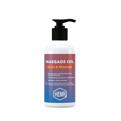 Imagen de QKnatur Aceite de cañamo Con extracto Arnica para Masaje recuperador Efecto relajante dolores musculares, espalda, hombro, pies, rodilla, contracturas aceites esenciales (250 ml)