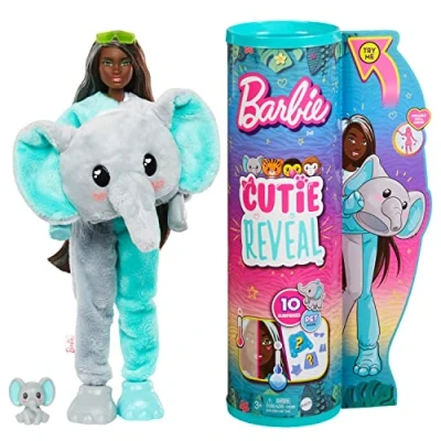 Imagen de Barbie Cutie Reveal Serie Amigos de la Jungla Elefante Disfraz Revela una muñeca articulada con Mascota y Accesorios Sorpresa Moda, Juguete +3 años (Mattel HKP98)