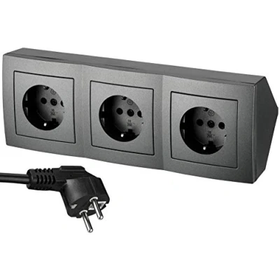 Imagen de 3 Fach Montaje Regleta Enchufes Caja Enchufe Ángulo con Cable de Red 230V 16A 3600W T1 Antracita