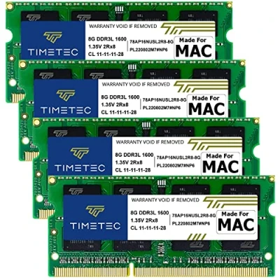 Imagen de Timetec 32GB Kit(4x8GB) Compatible for Apple DDR3L 1600MHz PC3L 12800 CL11 iMac (Mid 2011, Late 2012, 2013, 2014 Retina 5K, Mid 2015 5K) SODIMM Memory Module Mac RAM Upgrade