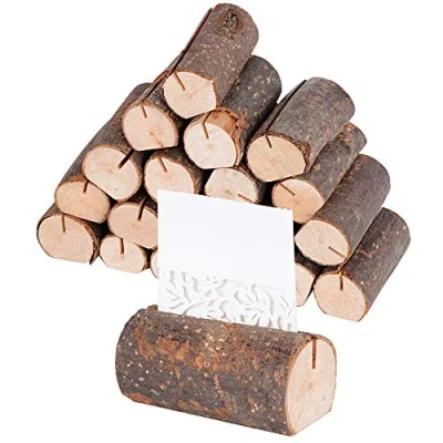 Imagen de SERWOO 20pcs Soportes Tarjetas Tocón Madera Foto Pinzas Clips Sostenedor Nota Nombre Número Mensaje Decoración de Mesa Boda