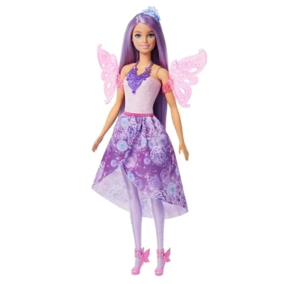 Imagen de Barbie Moda fantasía Pack muñeca con ropa y accesorios, 8 como cola de sirena, alas hada, collares la realeza, zapatos más 10 looks, JCP74