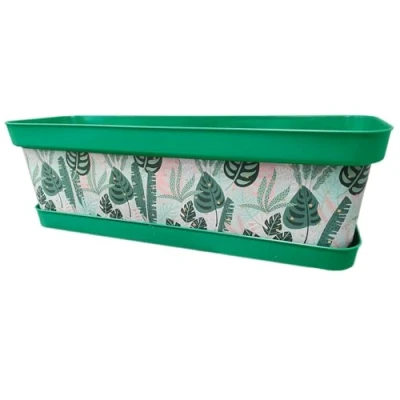 Imagen de AC Jardinera de plástico con Plato, Modelo Lunares Floral, Tiesto, macetero, Recipiente para Plantas, Fabricada en España (Verde 60 cm)