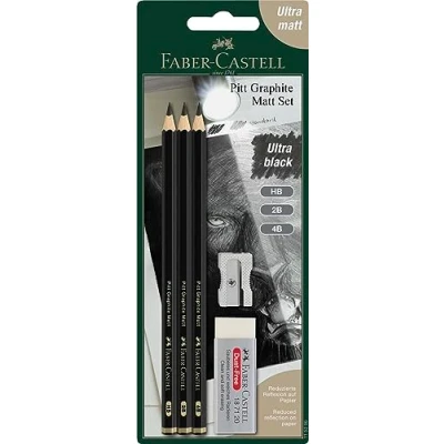 Imagen de Faber Castell 115297 Pitt Graphite Juego de 3 Lápices Mate Incluye Sacapuntas y Goma Borrar
