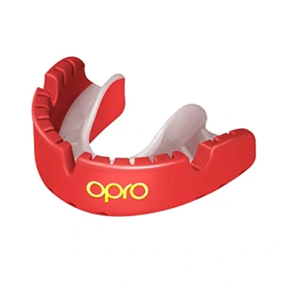 Imagen de protector bucal para brackets OPRO Gold Level, deportivo con excelente comodidad, protección y ajuste, rugby, boxeo, lacrosse, artes marciales, mma, hockey (Rojo)