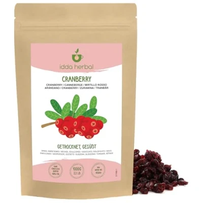 Imagen de Arándanos Secos (1kg), Enteros, Endulzados con Jugo de Manzana, Suaves y Masticables, Snack Fruta Listo para Comer, Vegano