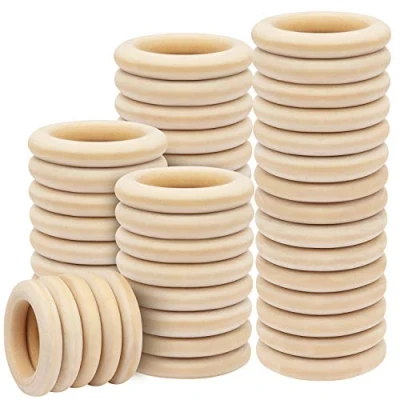 Imagen de Pack 50 Aros de Madera Natural Madera, Anillos Sin Acabar para Proyectos Manualidades y Arte en el Hogar Hacer Joyas Bricolaje, Conectores Colgantes DIY