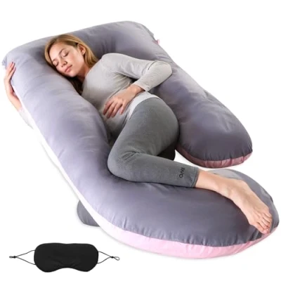 Imagen de BBWELL Almohada Embarazada,Cojin Embarazada,Almohada de Cuerpo Completo en Forma J,con Funda Extraíble y Lavable Antifaz,para Mujeres Personas Que Duermen Lado,80x120x180 cm,Gris Rosa