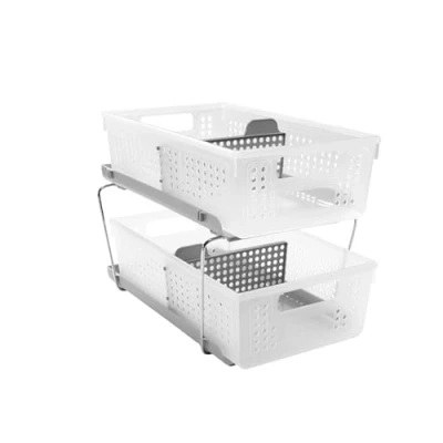 Imagen de madesmart Organizador de 2 Niveles colección baño con Asas, Ahorro Espacio, Almacenamiento Multiusos y Libre BPA, Grande, Escarcha divisores