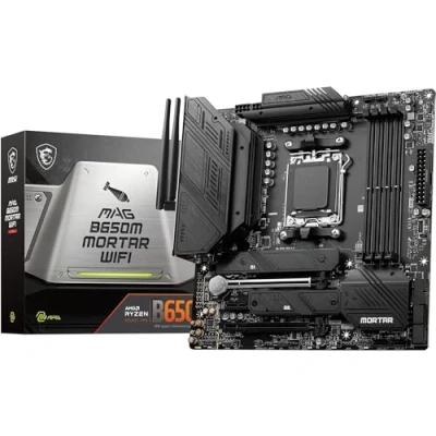 Imagen de MSI mag B650M Mortar WiFi Placa Base, Micro ATX Soporta Procesadores AMD Ryzen Serie 7000, AM5 12 Duet Rail 80A VRM, DDR5 Memory Boost 6000+MHz/OC, 2 x PCIe 4.0 x16, M.2 Gen4, Wi Fi 6E