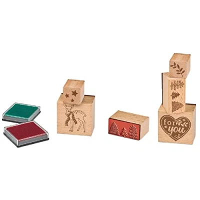 Imagen de moses. Juego de sellos madera con motivos navideños y 2 tampones en color verde rojo