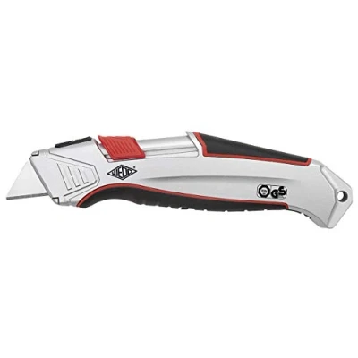 Imagen de Wedo 078825 78825 Safety Cutter aluminio, cuchilla retráctil automática, cuerpo de aluminio , zona agarre goma,integrado Magazin, certificado GS/TÜV, incluye 1 hoja repuesto, plata/negro/rojo