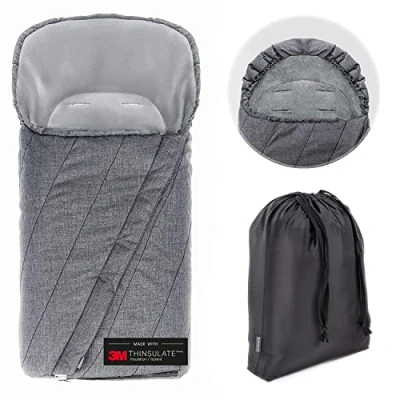 Imagen de ZAMBOO Saco Silla Paseo Universal Invierno Thinsulate 3M, Sacos de Bebe Forro Polar Térmico, Carro Ajustable y Bolsa Gris