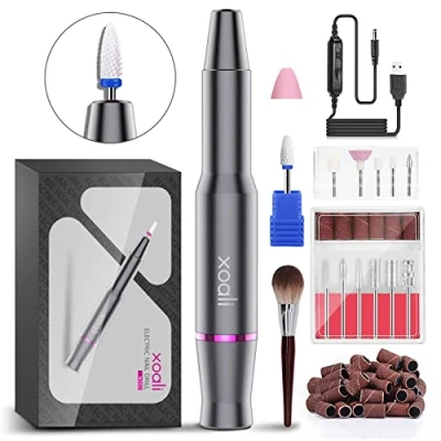 Imagen de Xoali Torno para Uñas, 25000RPM Uñas Profesional 12 en 1, Lima Eléctricas USB con Brocas de Cerámica, Velocidad Ajustable, Manicura y Pedicura Eléctrico Salón DIY