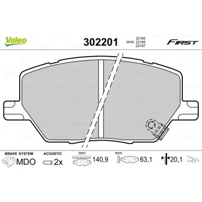 Imagen de VALEO 302201 Juego de pastillas freno FIRST Eje delantero con contacto avisador desgaste Chapa antichirridos JEEP: Renegade SUV