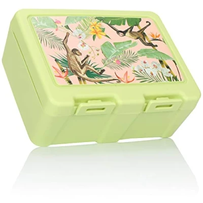 Imagen de com four® Lonchera con Cuchara, 2 Compartimentos Separados prácticos, Caja Ideal para Desayuno, Almuerzo y meriendas en la Escuela, Universidad el Camino (Verde)