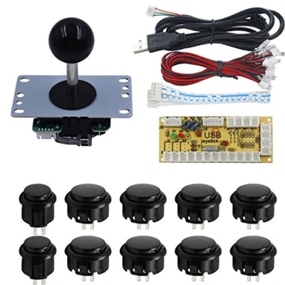 Imagen de SJJX Zero Delay Arcade DIY Kit Parts USB Encoder To PC Joystick 5Pin Rocker + 10pcs Black Push Buttons 822a blac