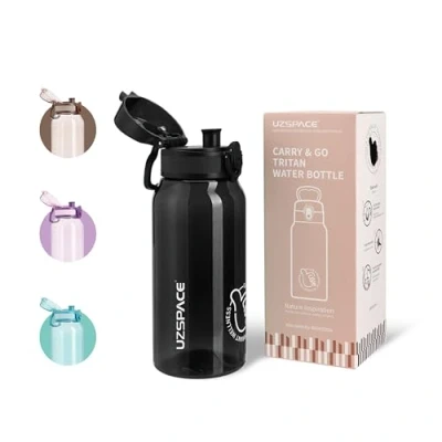Imagen de UZSPACE botella de agua deportiva para niños, 600 ml, escuela, universidad, exterior, apta bebidas carbonatadas, a prueba fugas, lavavajillas, con tapa