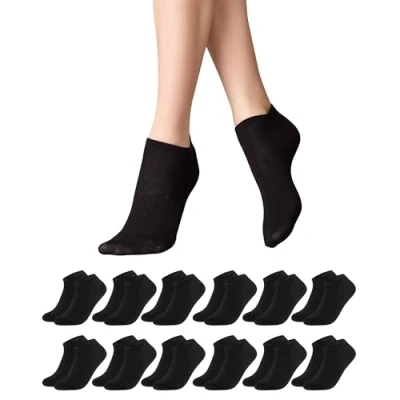 Imagen de Libella Calcetines Tobilleros Mujer Cortos Verano Finos Algodon Deportivos Transpirables Negros Talla 35 38 (12 Pares)