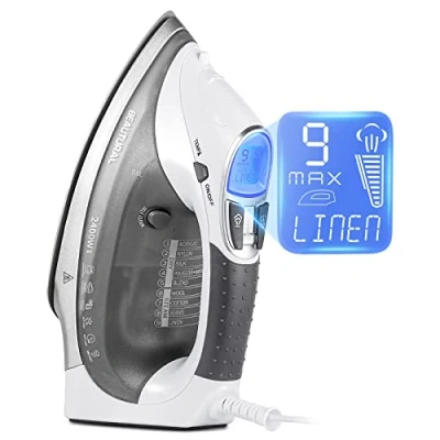 Imagen de BEAUTURAL Plancha de Vapor, 2400W, Vapor 340ml con Pantalla LCD, Sistema antigoteo y función autolimpieza Blanco Gris