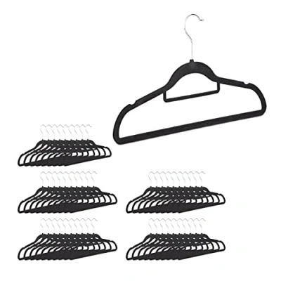Imagen de Relaxdays Perchas Ropa Antideslizantes con Corbatero, Metal Terciopelo, Negro, 22 x 41,5 0,3 cm, Hierro, 3 Pack de 50 Unidades