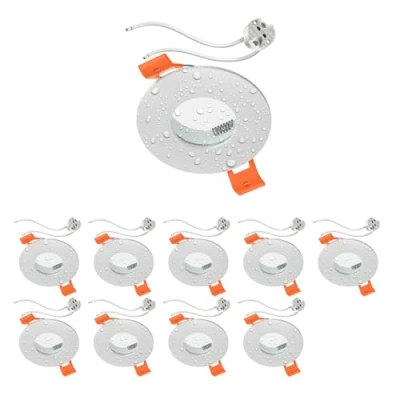 Imagen de ledscom.de 10 piezas Marco empotrable en techo ERID, antihumedad, baño, IP44, redondo, blanco mate, incl. toma GU5.3